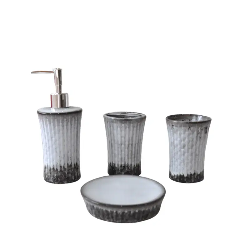 jiashun Gray and Black Gradient Vertical Striped Ceramic Bathroom Accessory Set Company, Product