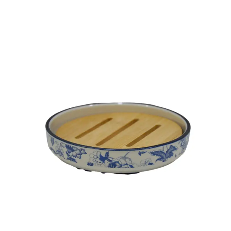 China Blue - White Floral Decaled Glossy Glazed Stoneware Bathroom 5 - Piece Set Manufacturers, Supplier