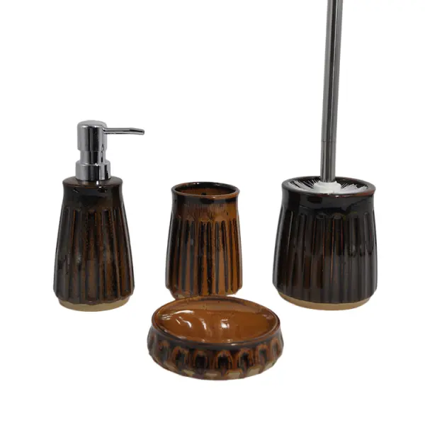 China Dark Brown Ribbed Glaze Ceramic Bathroom 4-Piece Set Factories, Products