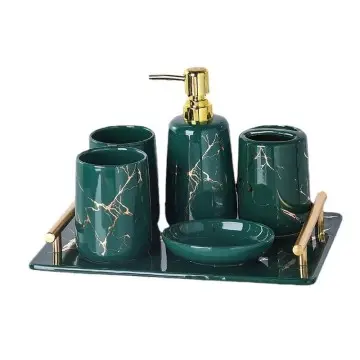 Light Luxury Dark Green Black White Gold Pattern Ceramic Bathroom Accessory