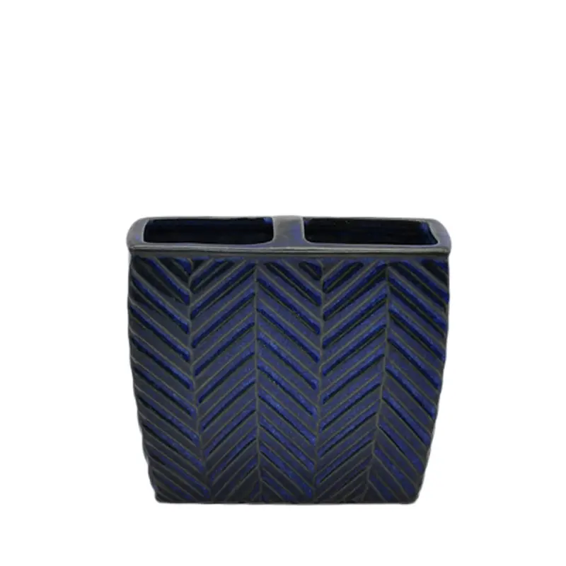 Wholesale Deep Blue Herringbone - Textured Stoneware Bathroom 5 - Piece Set Factory, Products