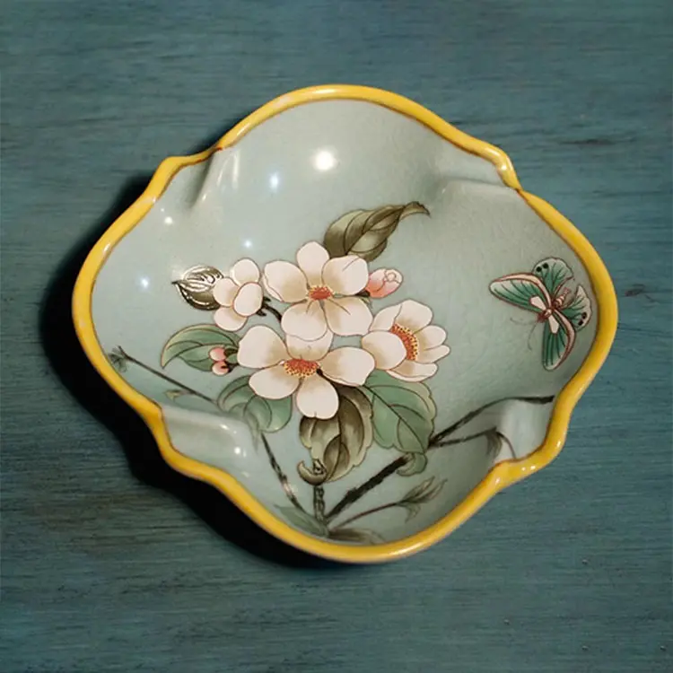 OEM Hand-Painted Floral & Bird Light Green Ceramic Bathroom 7-Piece Set Manufacturers, Exporter