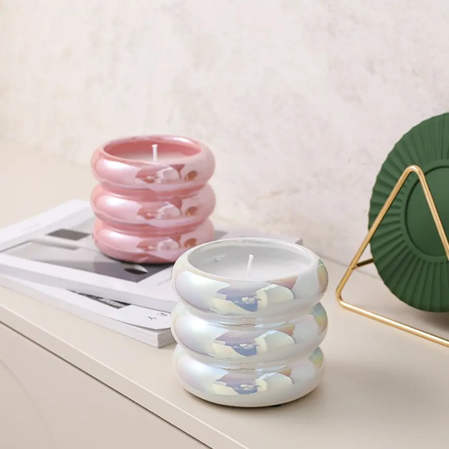 ODM Retro Stacked Ring Glossy Colorful Ceramic Candle Holder Manufacturer, Supplier