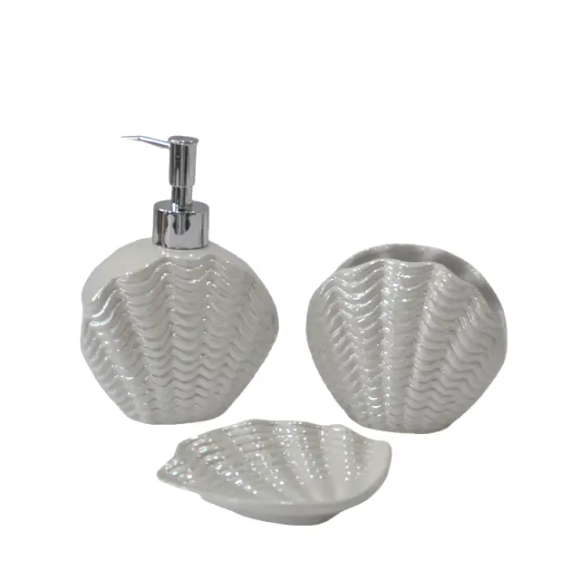 Buy Pearl - Glazed Shell Shaped 3 - Piece Stoneware Bathroom Set Manufacturers, Company