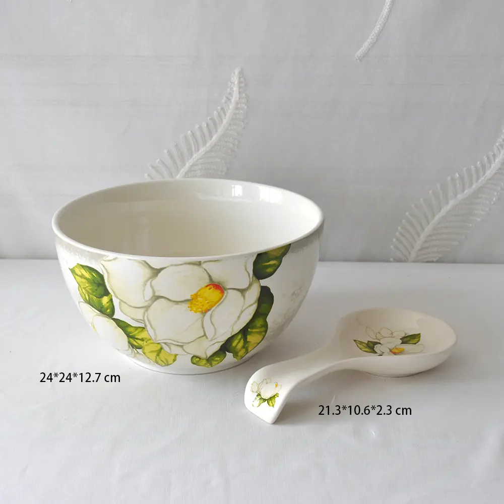 French Elegant Ceramic Bowl and Spoon Rest Set