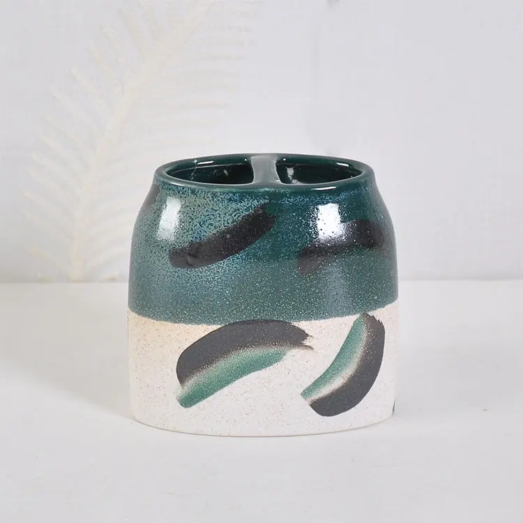 Buy Artistic Hand - Painted White - Green Brushstroke Ceramic Bathroom Accessory Set Manufacturer, Suppliers