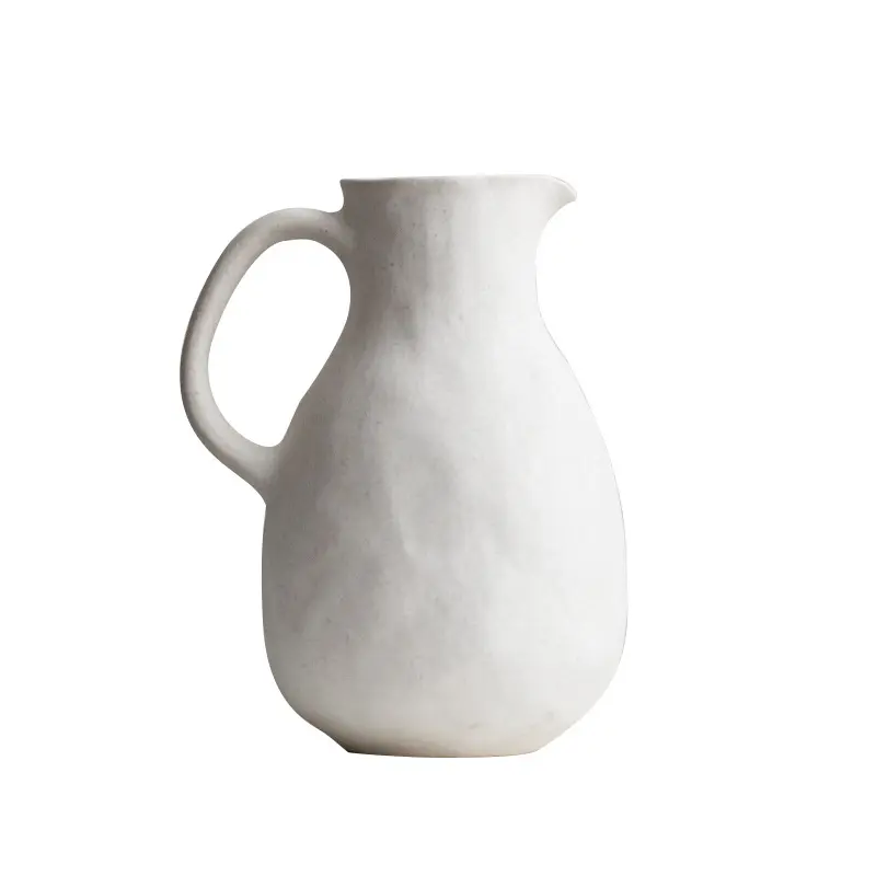 OEM Minimalist Pure White Single-Handled Jug-Shaped Ceramic Vase Manufacturers, Companies