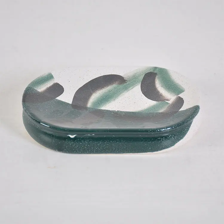 Buy Artistic Hand - Painted White - Green Brushstroke Ceramic Bathroom Accessory Set Manufacturer, Suppliers