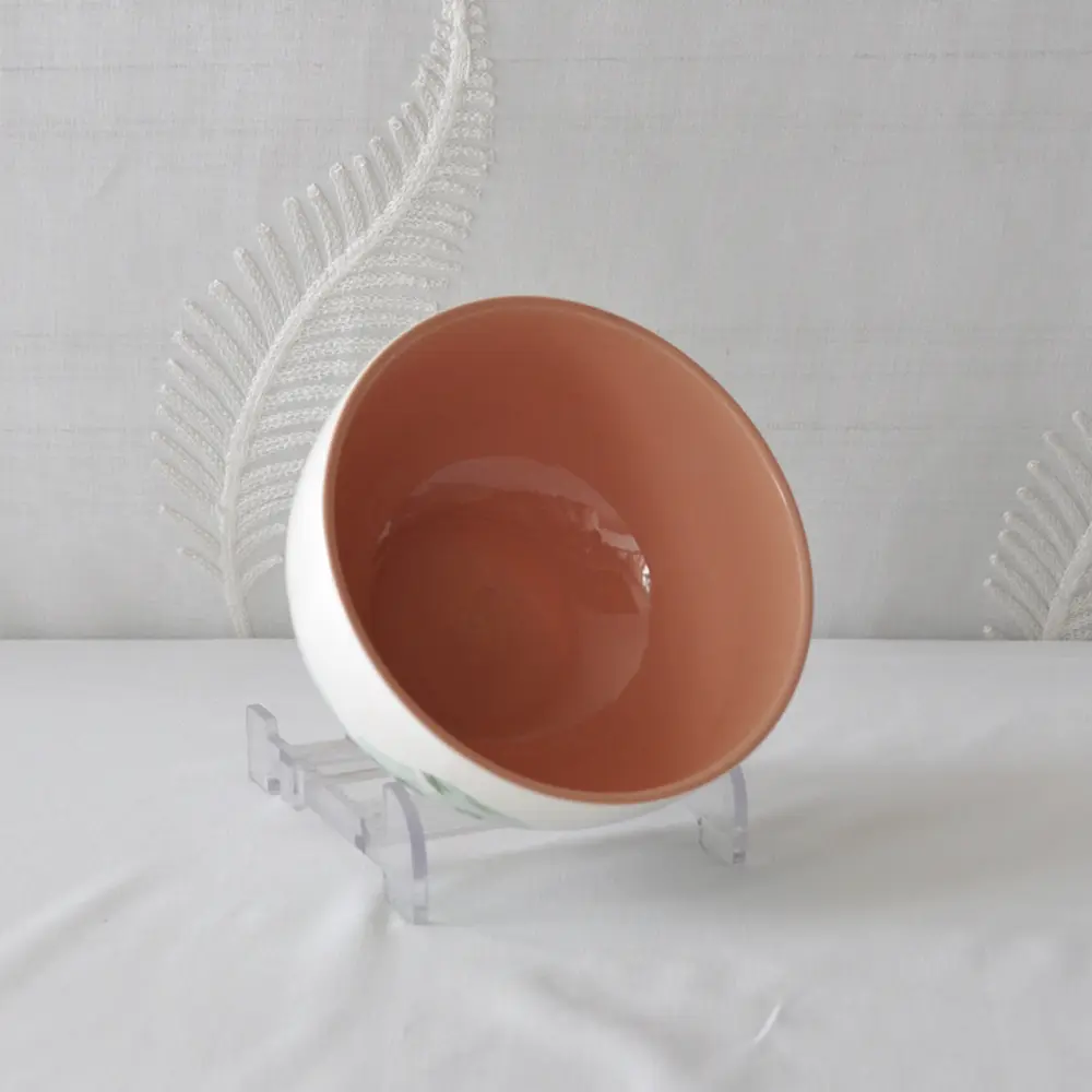 China Color Block Pink Interior Hand Painted Monstera Leaf Ceramic Bowl Exporter, Company
