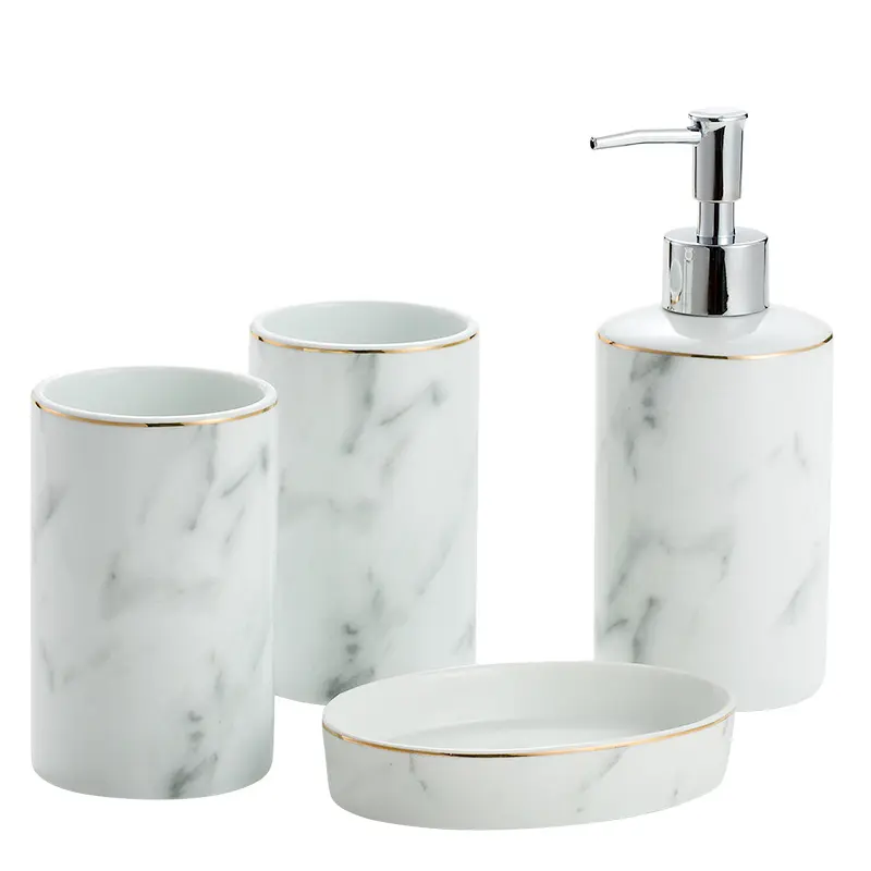 Cheap Luxury Marble-Patterned Ceramic Bathroom 4-Piece Set Factory, Companies