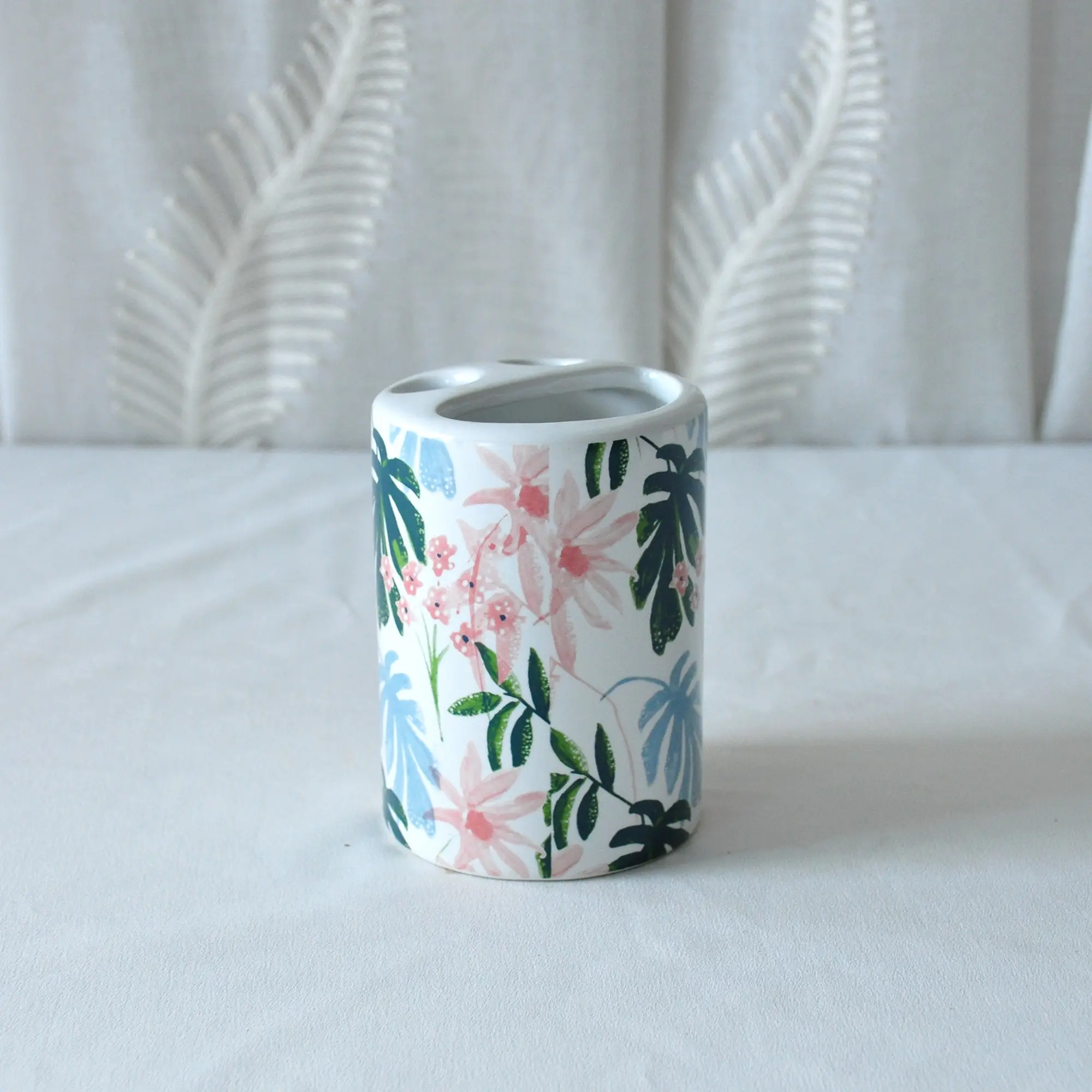 China Fresh Tropical Plant-Printed Dolomite Ceramic Bathroom Accessory Set Manufacturer, Exporter