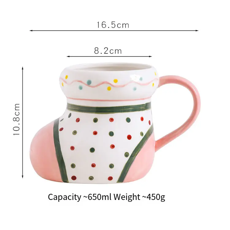 Pink White Polka Dot Hand-Painted Christmas Ceramic Mug