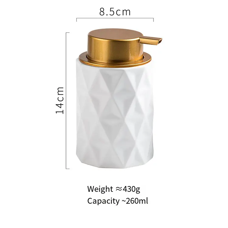 Multicolor Rhombus Embossed Ceramic Soap Dispenser - Pure White