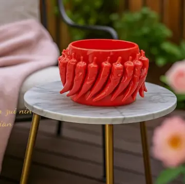 Creative Artistic Red Chili Pepper Glossy Ceramic Vase 21.5x21.5x14.3cm
