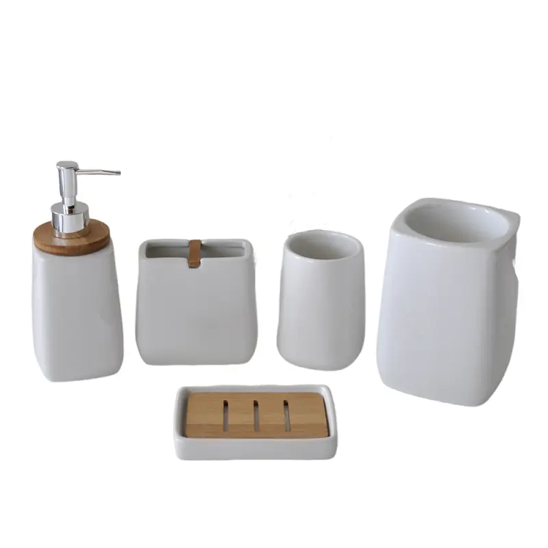 China Minimalist White Ceramic Bathroom 5-Piece Set Suppliers, Exporter