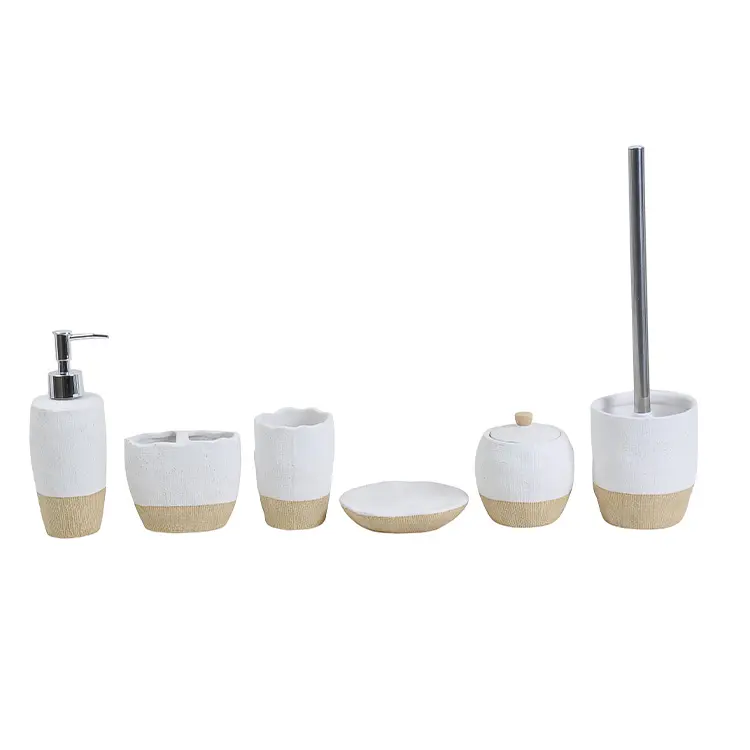 Discount White & Beige Linen - Textured Stoneware Bathroom 6 - Piece Set Supplier, Companies