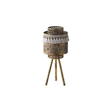 Luxury Vintage Hollow-Out Iron Candle Holder with Tassel Tripod Home