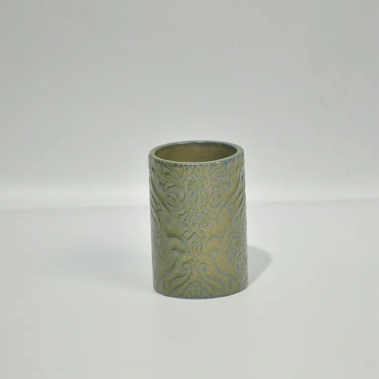 jiashun Classical Embossed Floral Pattern Green Ceramic Bathroom Accessories Set Exporter, Exporters