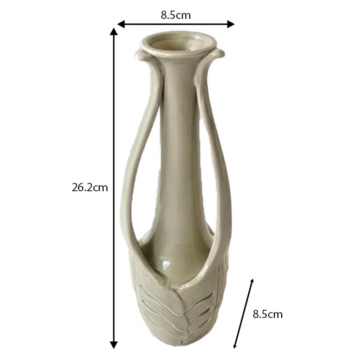 Tall Dual-Handle Gray Ceramic Vase Dimensions