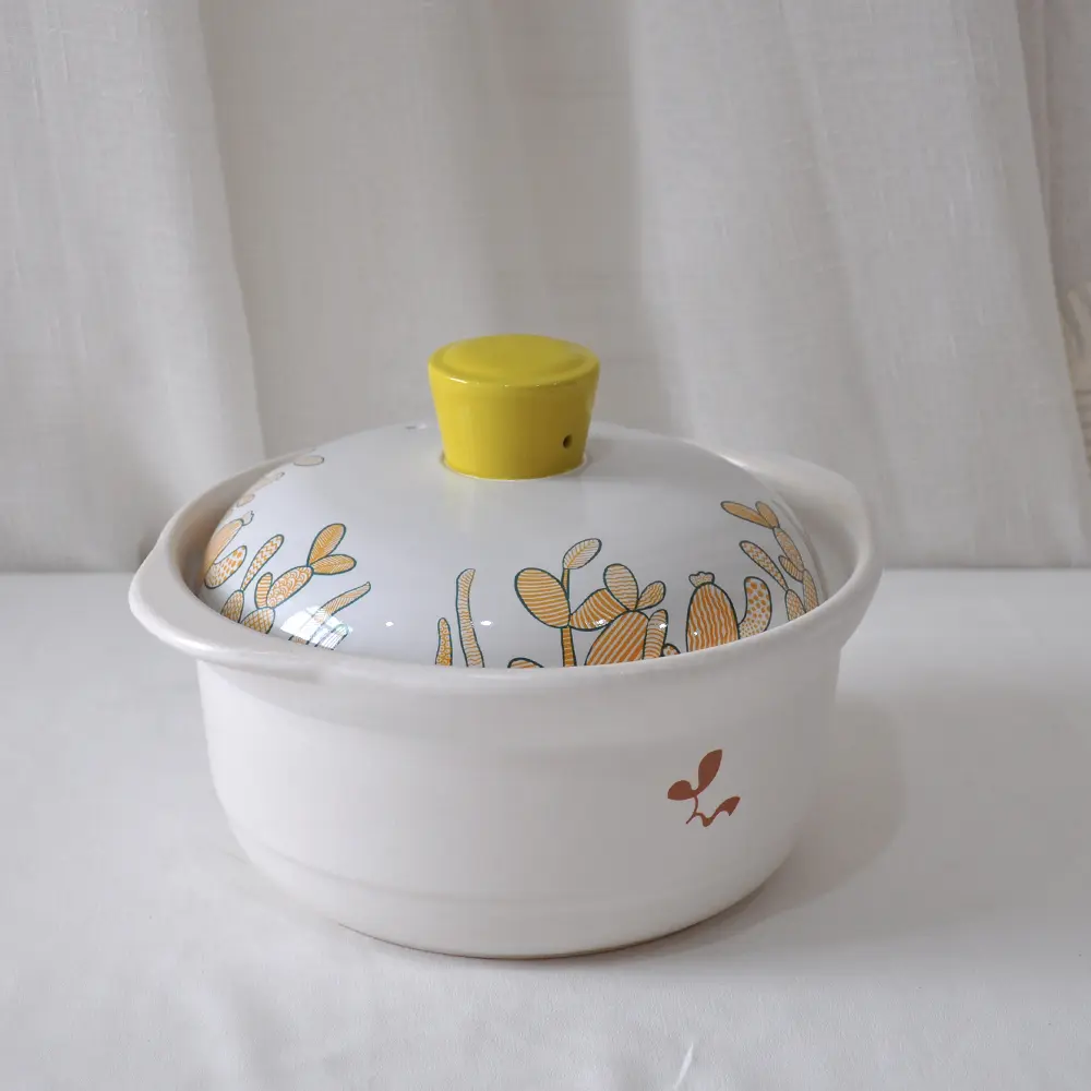 OEM Hand-Painted Orange Green Plant Yellow Knob White Ceramic Casserole Supplier, Companies