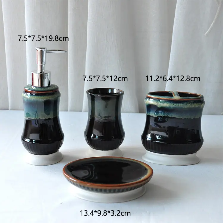 Kiln-Change Glaze Blue-Green Gradient Ceramic Bathroom 4-Piece Set