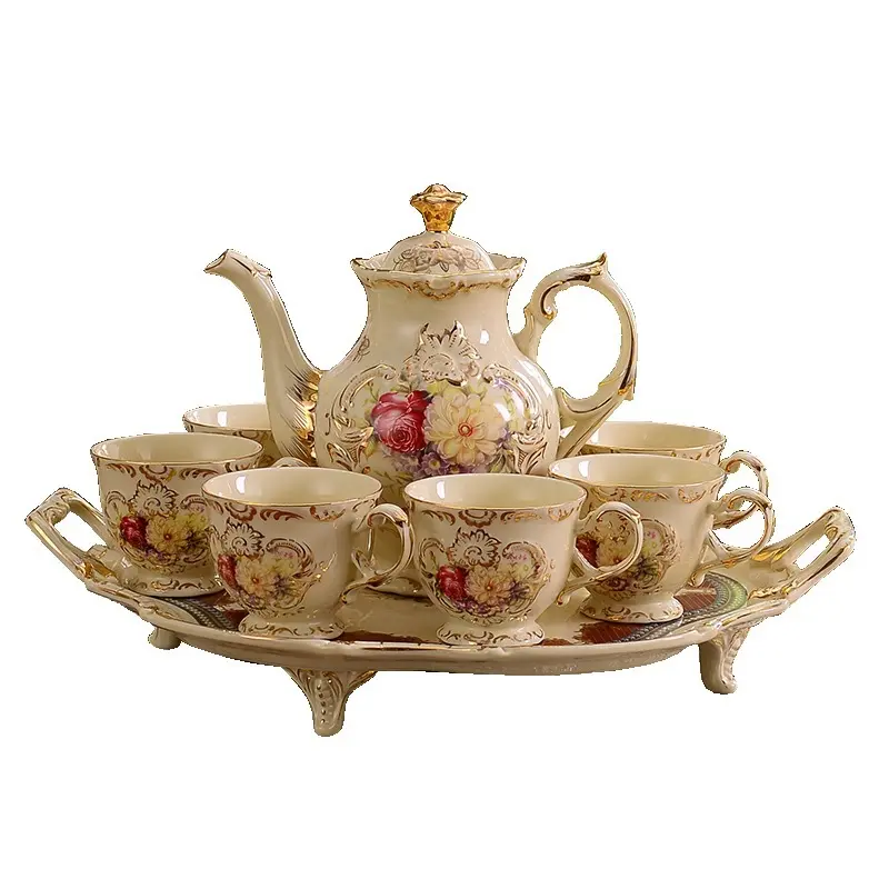 Discount European Floral Ceramic Tea Set with Tray Factory, Company