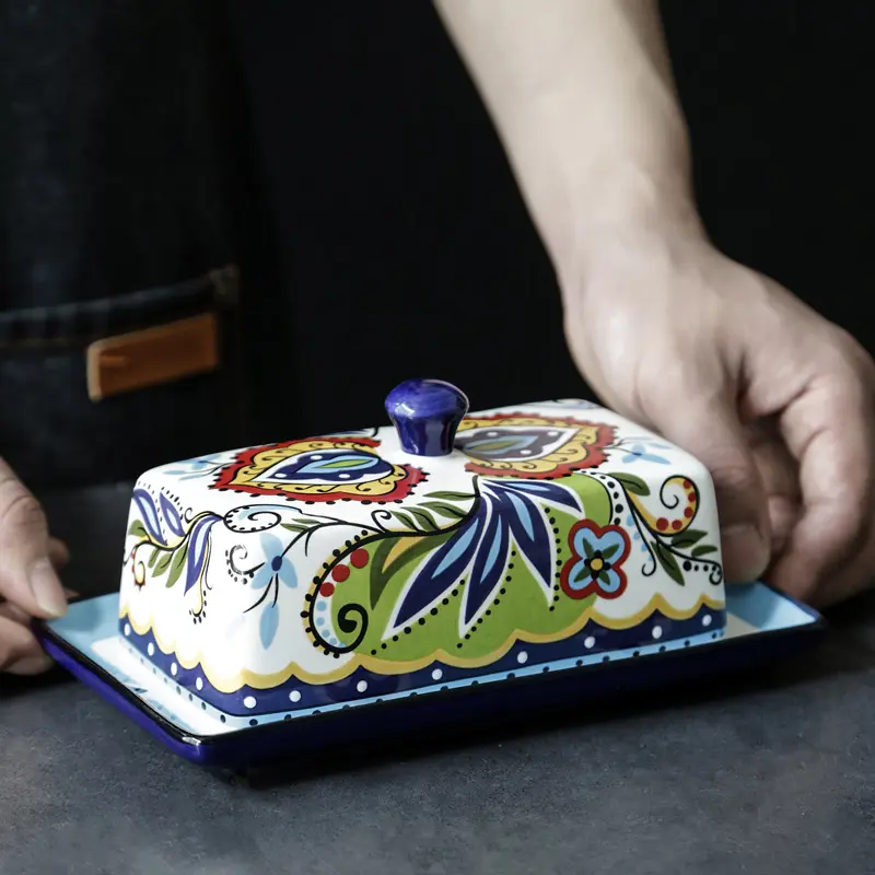 Custom Bohemian Hand-Painted Floral Ceramic Butter Dish Set Supplier, Company