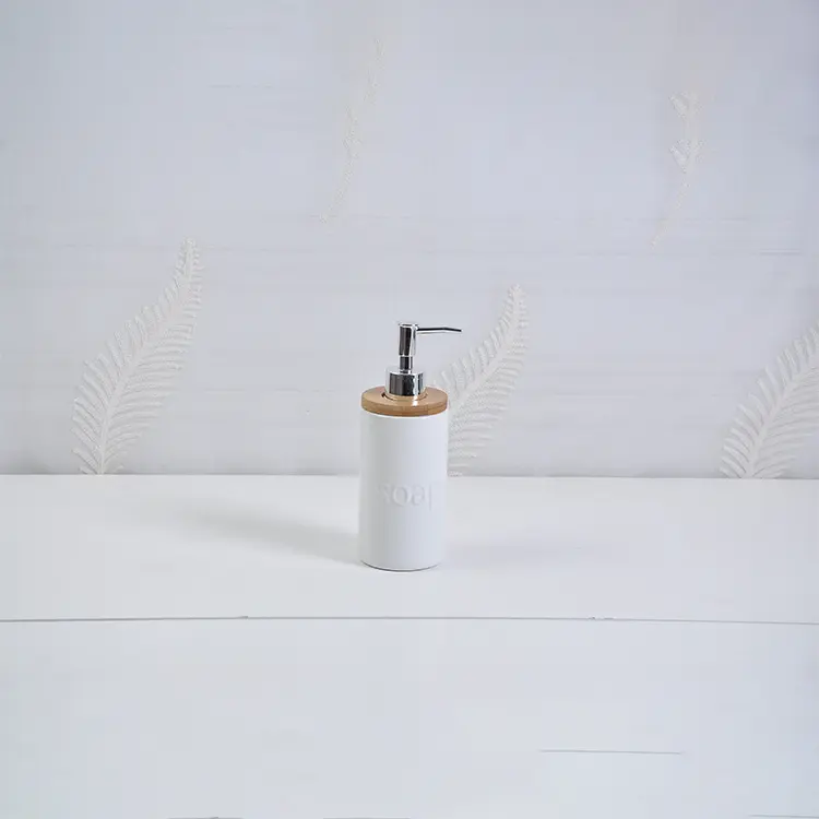 Wholesale Modern Minimalist White Ceramic & Wood - Trimmed Embossed Bathroom Accessory Set Factories, Company