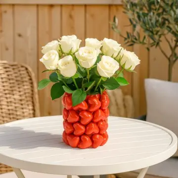Glossy 3D Red Heart Ceramic Vase 20.5x20.5x25.3cm Romantic Creative Home