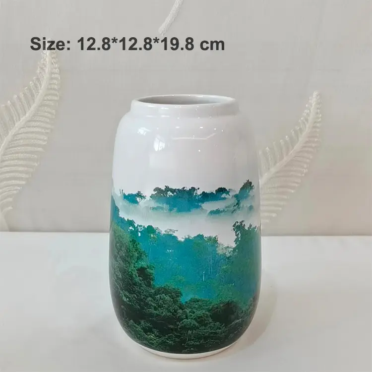 Ink Wash Mountain Landscape Ceramic Vase