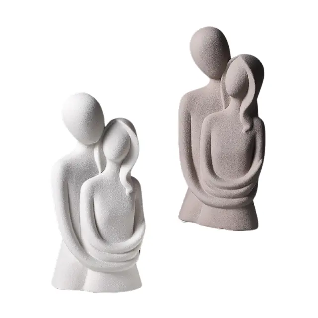 jiashun Minimalist Matte White Ceramic Couple Embrace Sculpture Manufacturer, Exporter