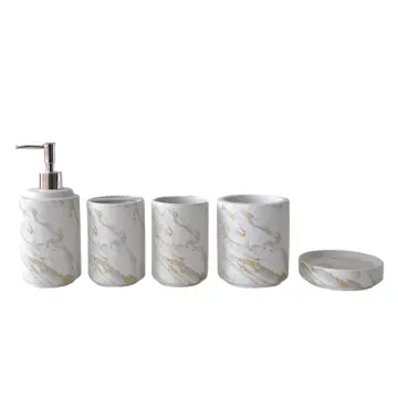 Luxury White Gray Marble Pattern Stoneware Bathroom Accessory Set