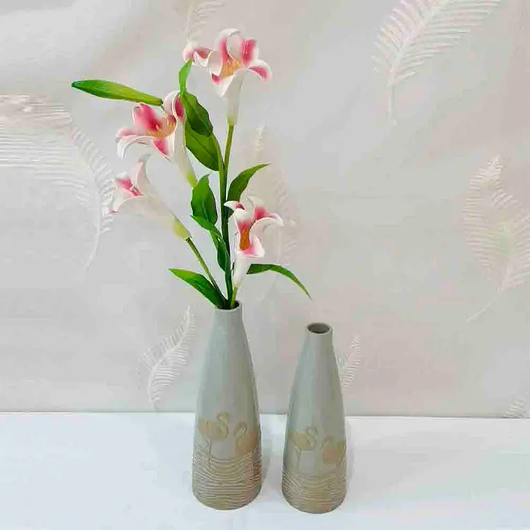 jiashun Nordic Minimalist Flamingo - Embossed Gradient Stoneware Vase Set Supplier, Product