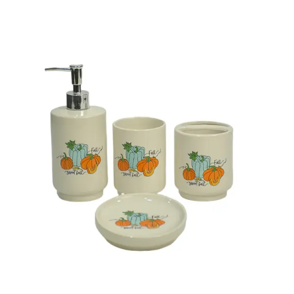 Cheap Fall Pumpkin Pattern Ceramic Bathroom 4-Piece Set Company, Companies