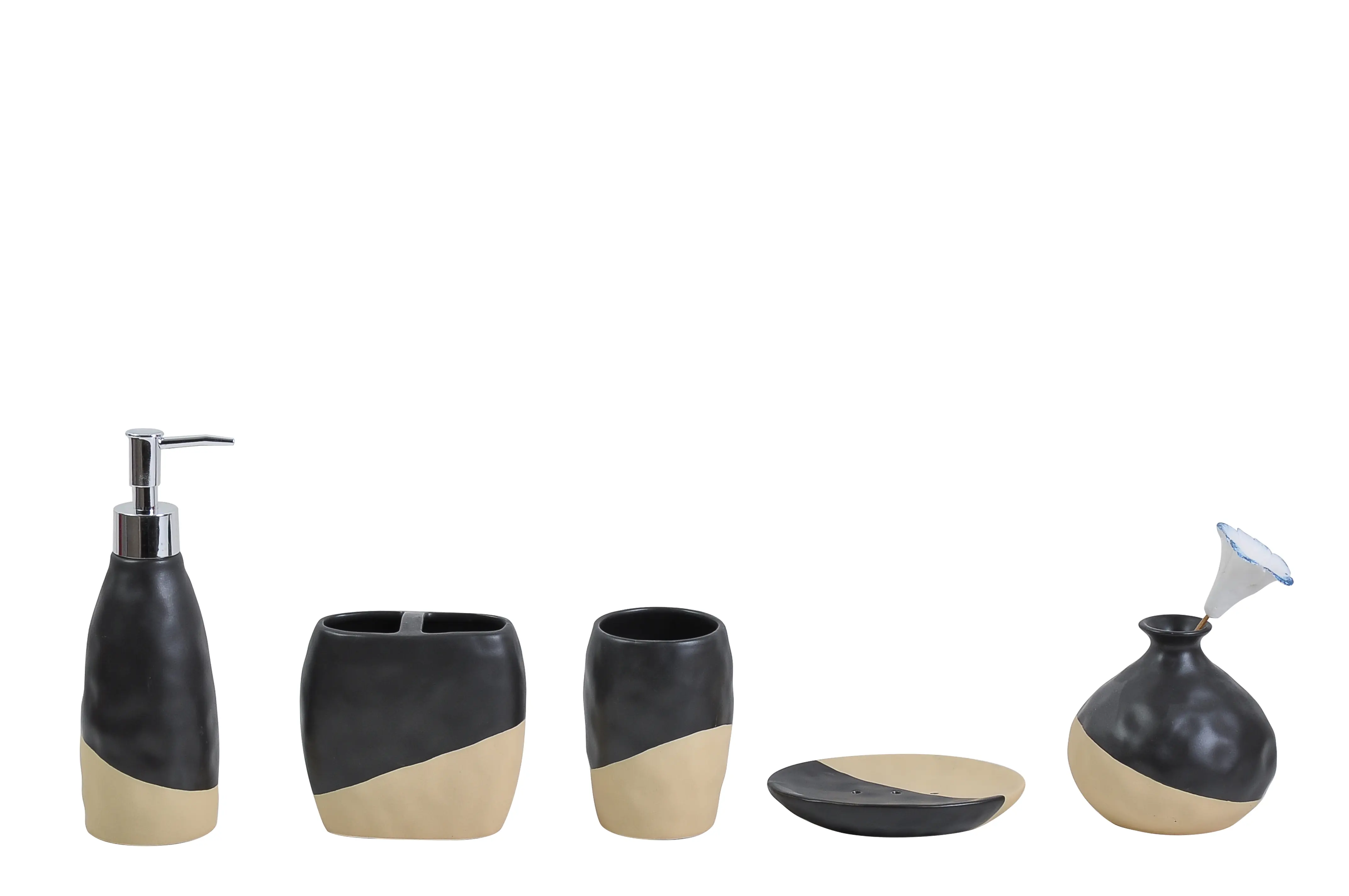 Discount Modern Minimalist Black & Tan Color - Block Ceramic Bathroom Accessory Set Manufacturers, Factories