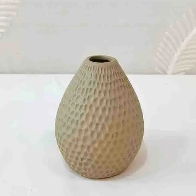 Buy Morandi Color Honeycomb Texture Teardrop-Shaped Stoneware Vase Suppliers, Factory