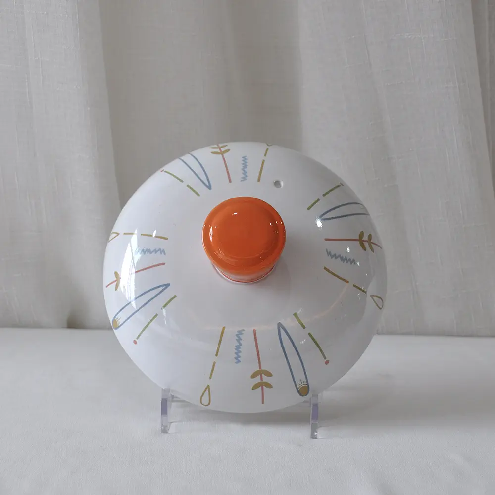 Cheap Orange Knob Colorful Line Pattern White Ceramic Casserole Supplier, Exporters