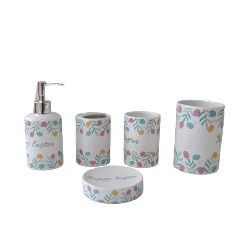OEM Easter Egg & Green Leaf Printed Ceramic Bathroom Accessory Set Factory, Companies