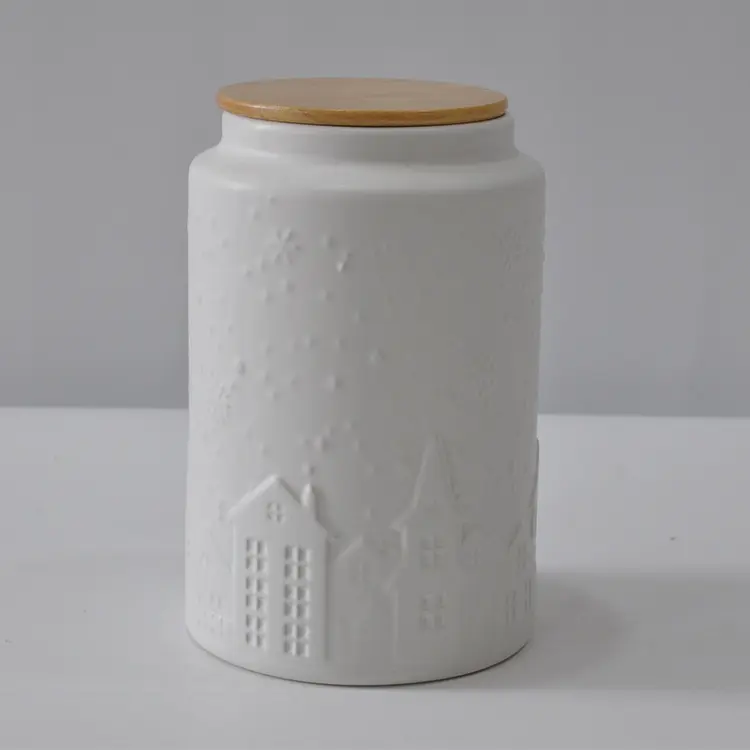 Discount Matte Christmas Embossed Dolomite Ceramic Jar – 1.6L Holiday Storage with Bamboo Lid & Silicone Seal | Moisture-Proof Pantry Organizer & Festive Decor (13.8x13.8x20.4cm) Supplier, Exporter