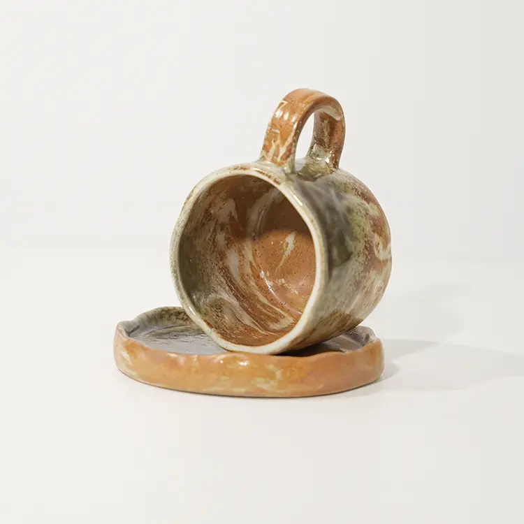 jiashun Creative Stoneware Coffee Cup with Saucer for Latte Cappuccino Tea Supplier, Suppliers