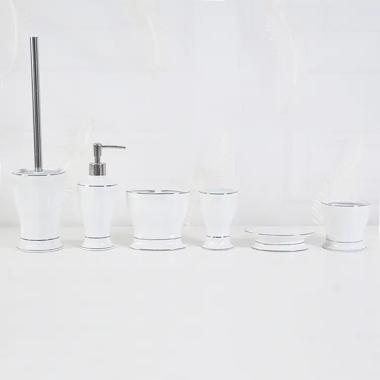 jiashun Elegant White Ceramic Bathroom Accessories Set with Silver Rim Manufacturer, Factories
