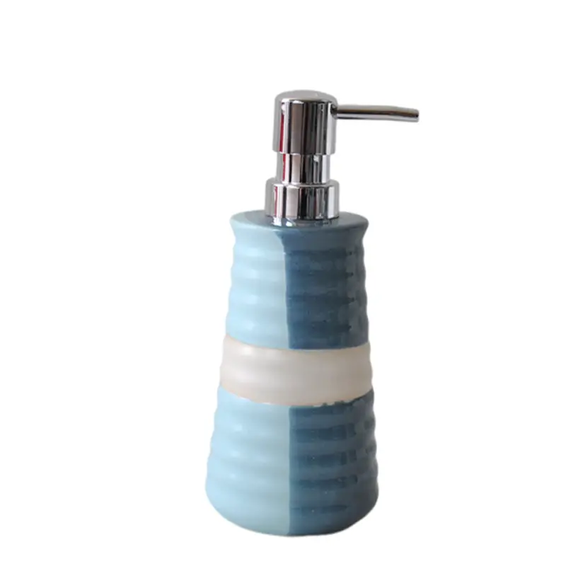 Custom Blue & White Color - Blocked Ribbed - Texture Stoneware Bathroom 5 - Piece Set Manufacturers, Companies