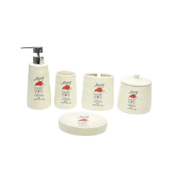 Wholesale Christmas Santa Claus "Merry Christmas" Ceramic Bathroom 5-Piece Set Manufacturers, Products