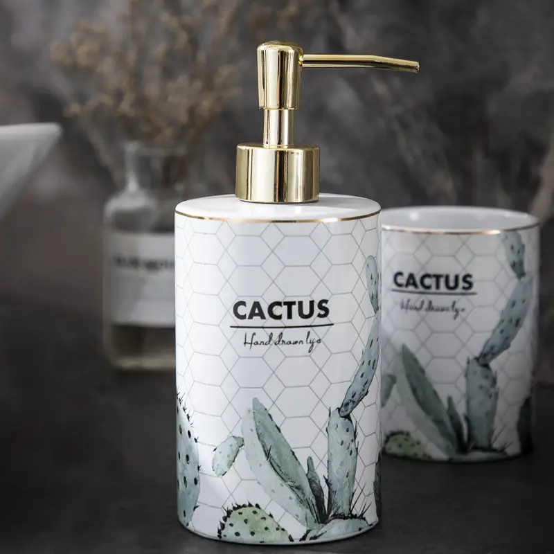 jiashun Ins-Style Cactus Pattern Ceramic Bathroom 4-Piece Set Factory, Company