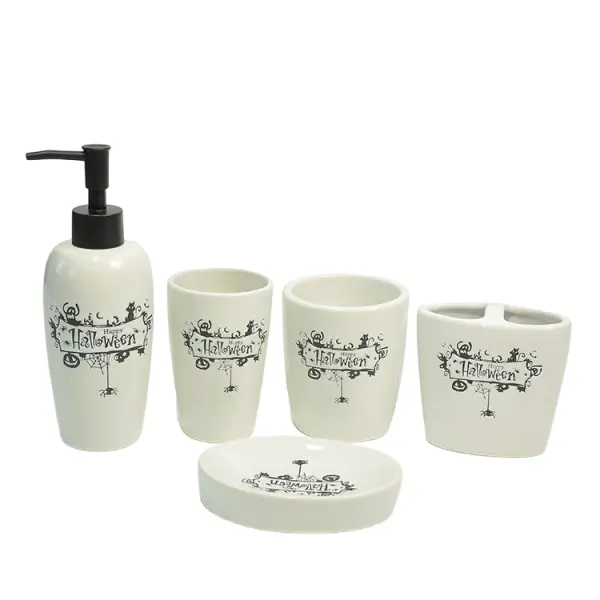 Custom Halloween Design Decal White Ceramic Bathroom Accessories Set Company, Companies