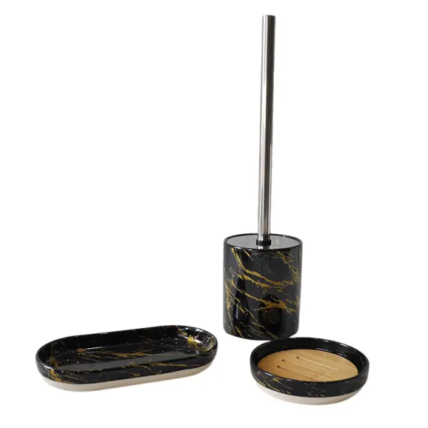 Buy Black & Gold Marble - Patterned Ceramic Bathroom 7 - Piece Set Companies, Products