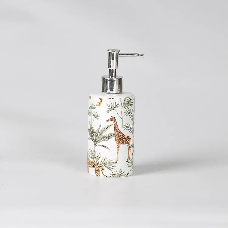 Wholesale Tropical Giraffe & Plant Print Ceramic Bathroom Accessory Set Manufacturers, Supplier