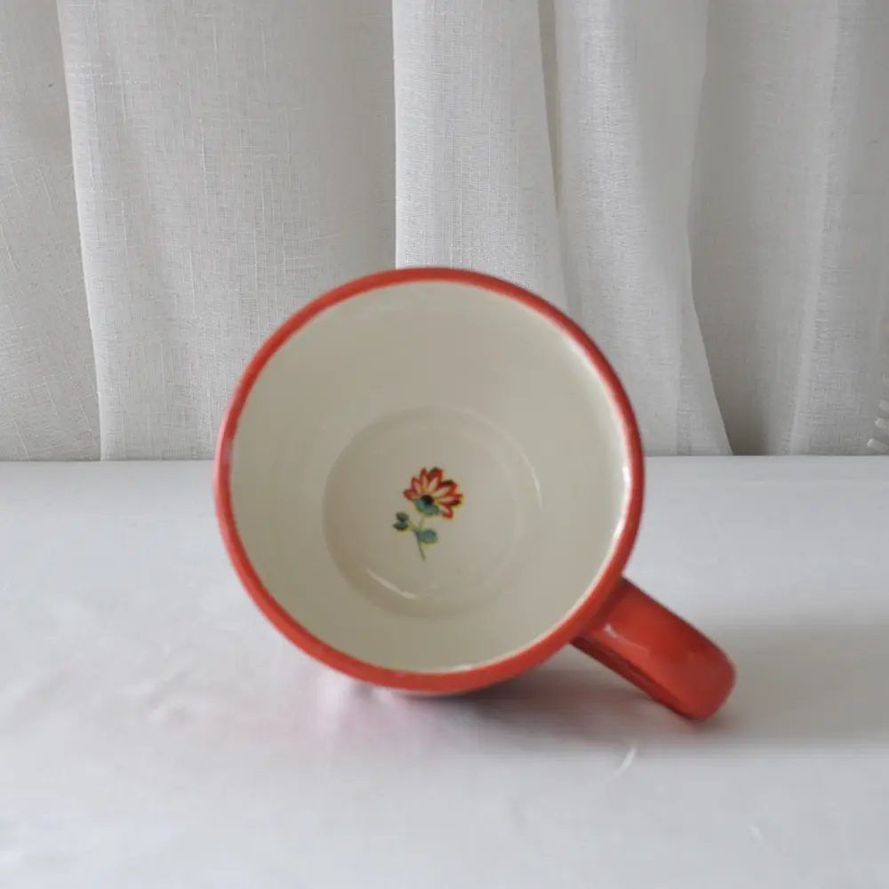 China Vibrant Red Hand-Painted Colorful Floral Ceramic Mug Factory, Company