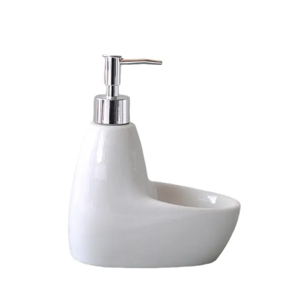 ODM Modern 2 - in - 1 Ceramic Soap Dispenser with Integrated Dish | Glossy White Bathroom Accessory Company, Companies