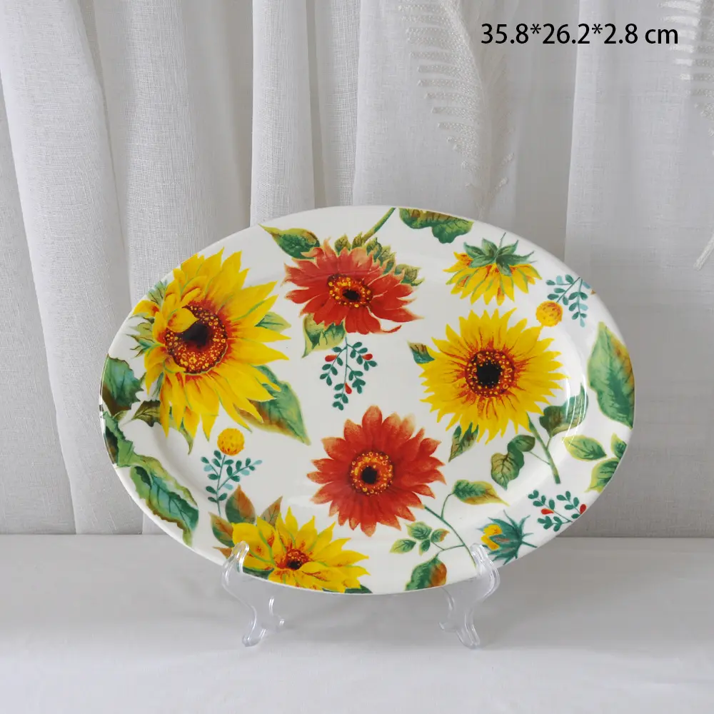 Sunflower & Vibrant Floral Oval Ceramic Platter
